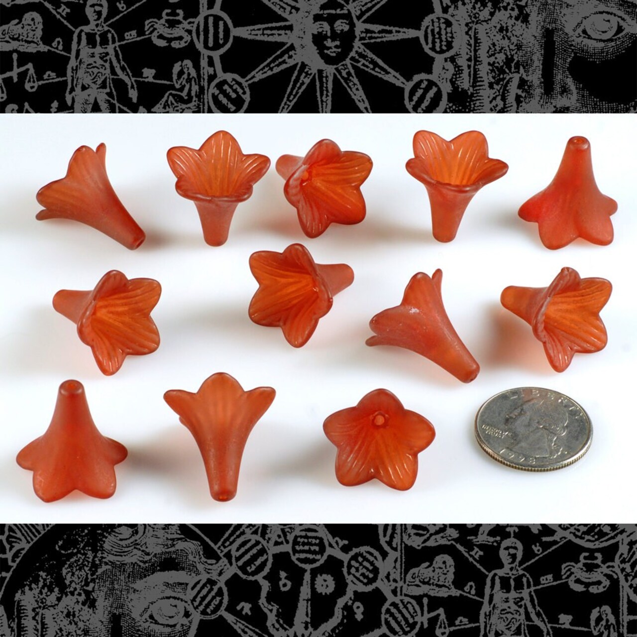 23mm x 21mm Dark Tomato Red Resin Flower Caps - Set of Twelve - FW1-23